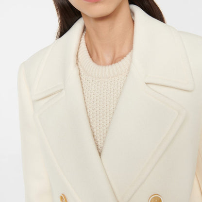 Manteau Femme Élégant à Revers – Blanc, Double Boutonnage, Mi-long