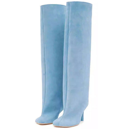 Bottes Hautes Femme à Talons Carrés – Couture Simple & Bout Carré – Style Européen et Américain