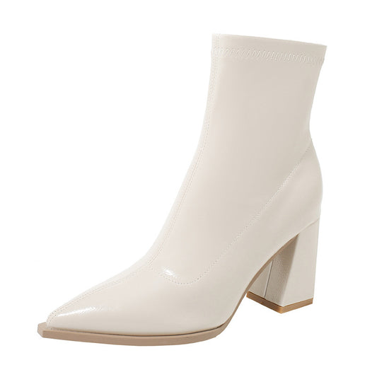 Bottes Blanches Fines Femme Automne Hiver – Talons Hauts 6–8 cm, Fermeture Éclair Latérale