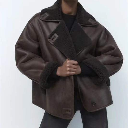 Veste Femme Polyester – Style Européen & Américain – Couleur Café Foncé