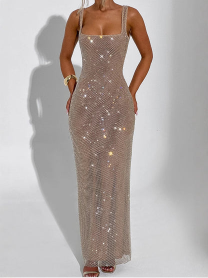 Robe Sexy à Bretelles Paillettes – Robe Cintrée Femme Soirée Glamour
