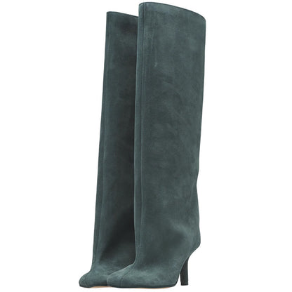 Bottes Hautes Femme à Talons Carrés – Couture Simple & Bout Carré – Style Européen et Américain