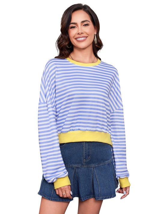Pull Femme à Rayures – Col Rond, Manches Longues, Style Décontracté