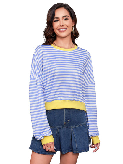 Pull Femme à Rayures – Col Rond, Manches Longues, Style Décontracté