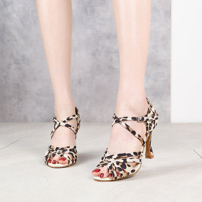 Chaussures de Danse Latine Femme – Talon Stiletto, Semelle Souple, Imprimé Léopard