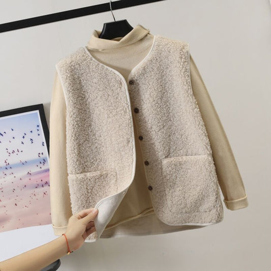 Gilet Sans Manches Femme Automne-Hiver – Doudou Polyvalent en Cachemire, Style Cardigan