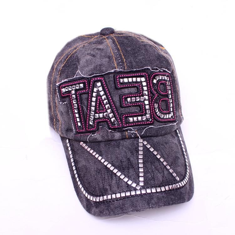 Casquette Femme Style Coréen – Baseball en Denim – Strass – Tailles Ajustables