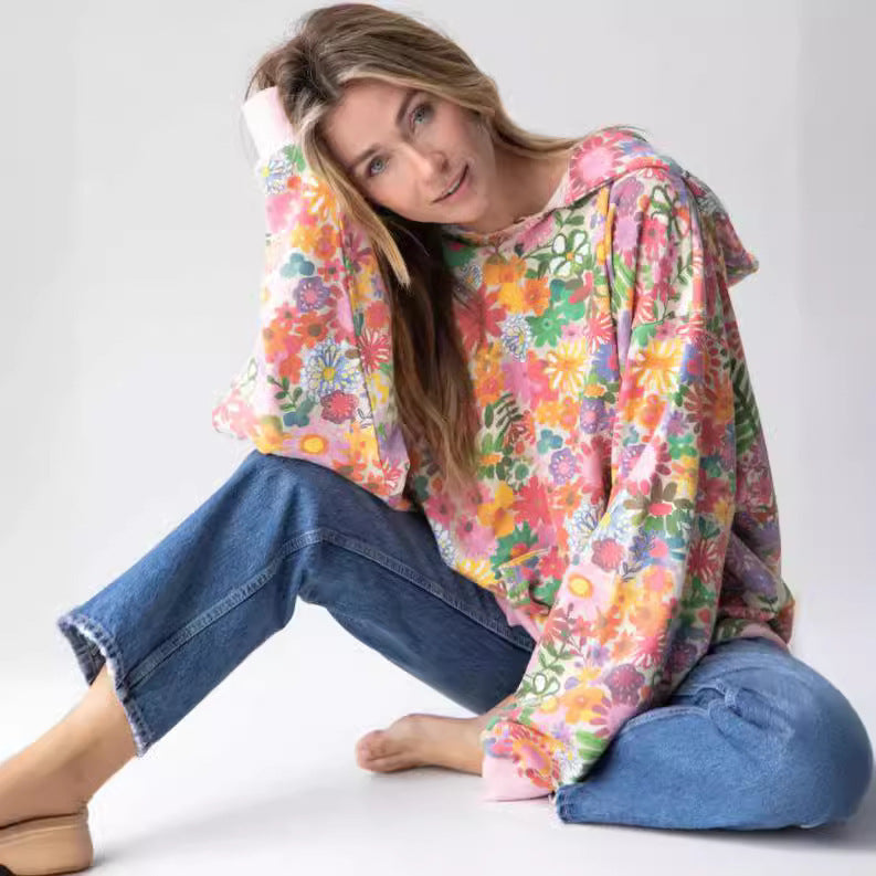 Sweat à Capuche Femme – Impression Numérique, Manches Longues, Style Doux