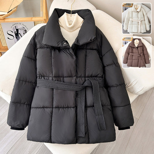 Manteau Femme à Carreaux avec Ceinture – Style Décontracté Japonais & Coréen, Chaud pour Automne/Hiver