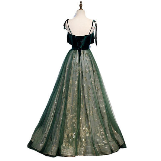 Robe Longue Femme Banquet – Style Élégant Bretelles, Vert Foncé, Soirée & Cocktail