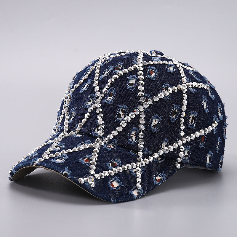 Casquette Baseball Femme – Denim à Strass et Effet Déchiré – Taille Ajustable