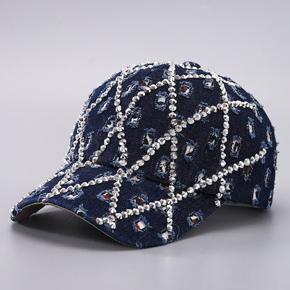 Casquette Baseball Femme – Denim à Strass et Effet Déchiré – Taille Ajustable