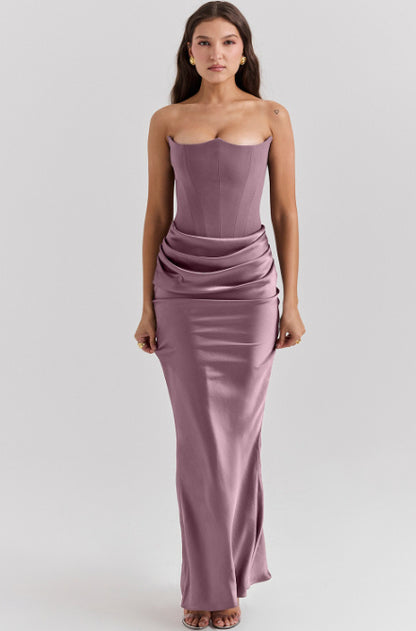 Robe Longue Femme Bustier – Bandeau Sexy, Sans Manches, Dos Nu, Soirée & Cocktail
