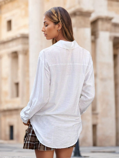 Chemise Femme Décontractée – Manches Longues, Épaules Tombantes, Motif Uni