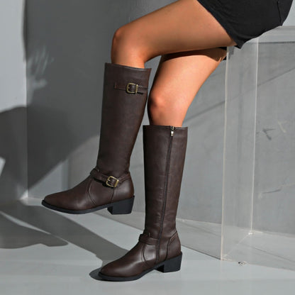 Bottes Frye Femme avec Boucle Décorative – Style Européen & Américain – Jaune, Noir & Bordeaux