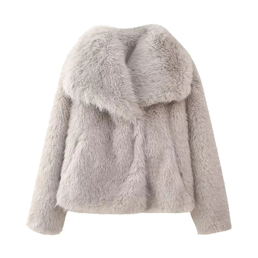 Veste Femme Unie en Fourrure Imitation – Style Socialite Élégant – S à L