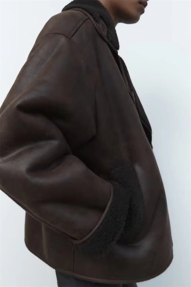 Veste Femme Polyester – Style Européen & Américain – Couleur Café Foncé
