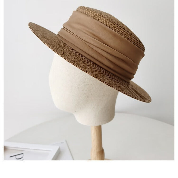 Chapeau Plat en Paille – Tressé Main – Protection Solaire – Vacances et Plage