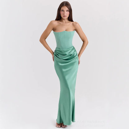 Robe Longue Femme Bustier – Bandeau Sexy, Sans Manches, Dos Nu, Soirée & Cocktail