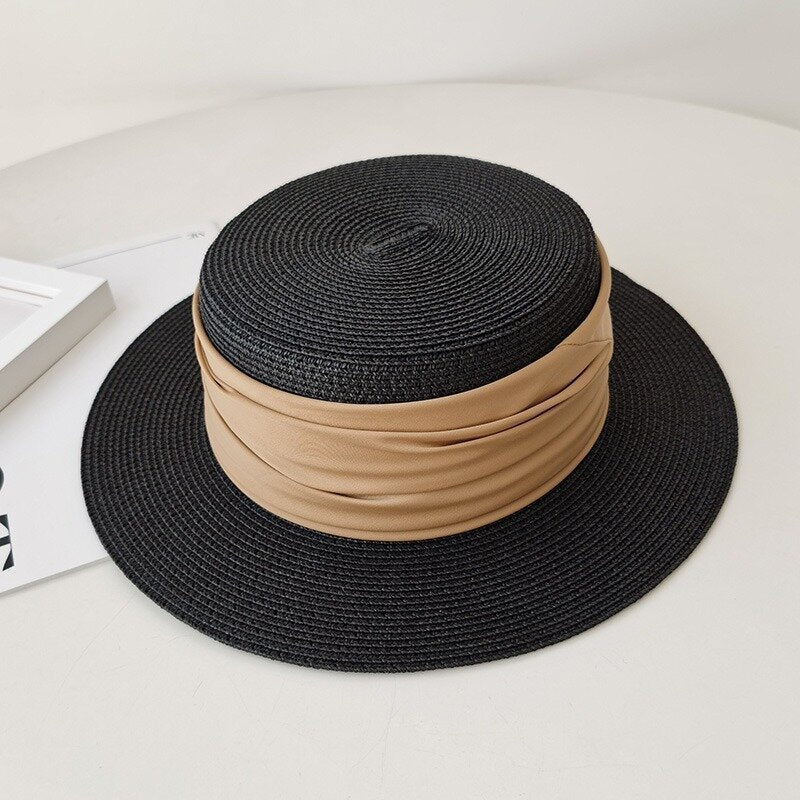 Chapeau Plat en Paille – Tressé Main – Protection Solaire – Vacances et Plage