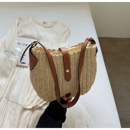 Fashion Casual Simple Woven Crossbody Bag – Fresh & Sweet Straw Oval Handbag