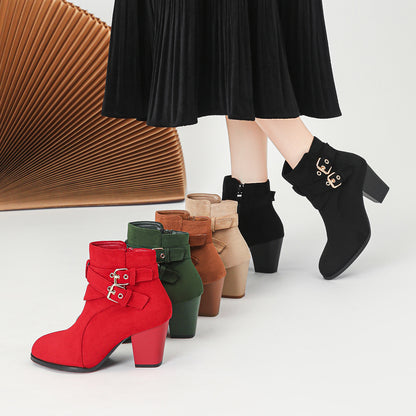 Bottes Femme À Cheville – Talon Haut 6–8CM, Suède Confortable, Couleurs Variées