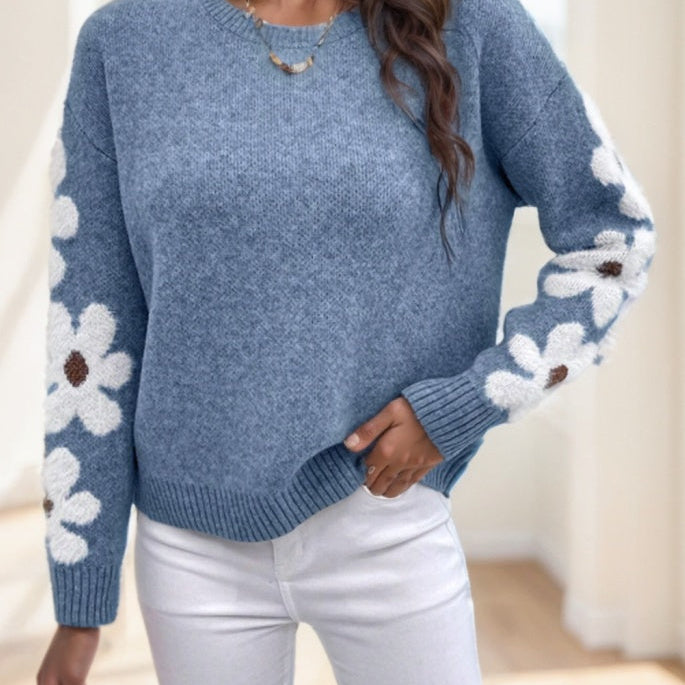 Sweat Femme Motif Floral – Pull Décontracté à Manches Longues, Col Rond, Style Chic
