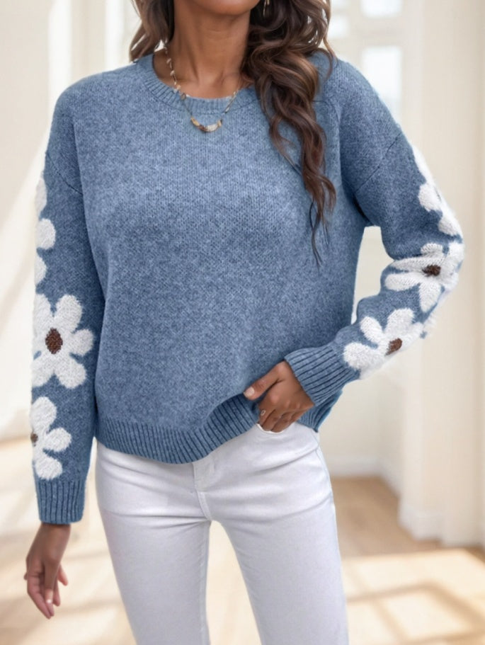 Sweat Femme Motif Floral – Pull Décontracté à Manches Longues, Col Rond, Style Chic