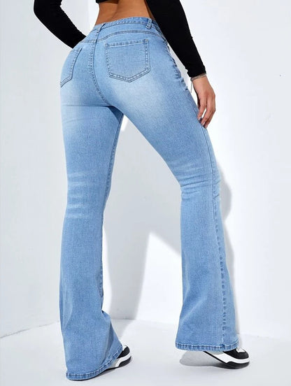 Jean Slim Femme – Taille Haute, Coupe Évasée, Denim Stretch, Style Casual et Fashion