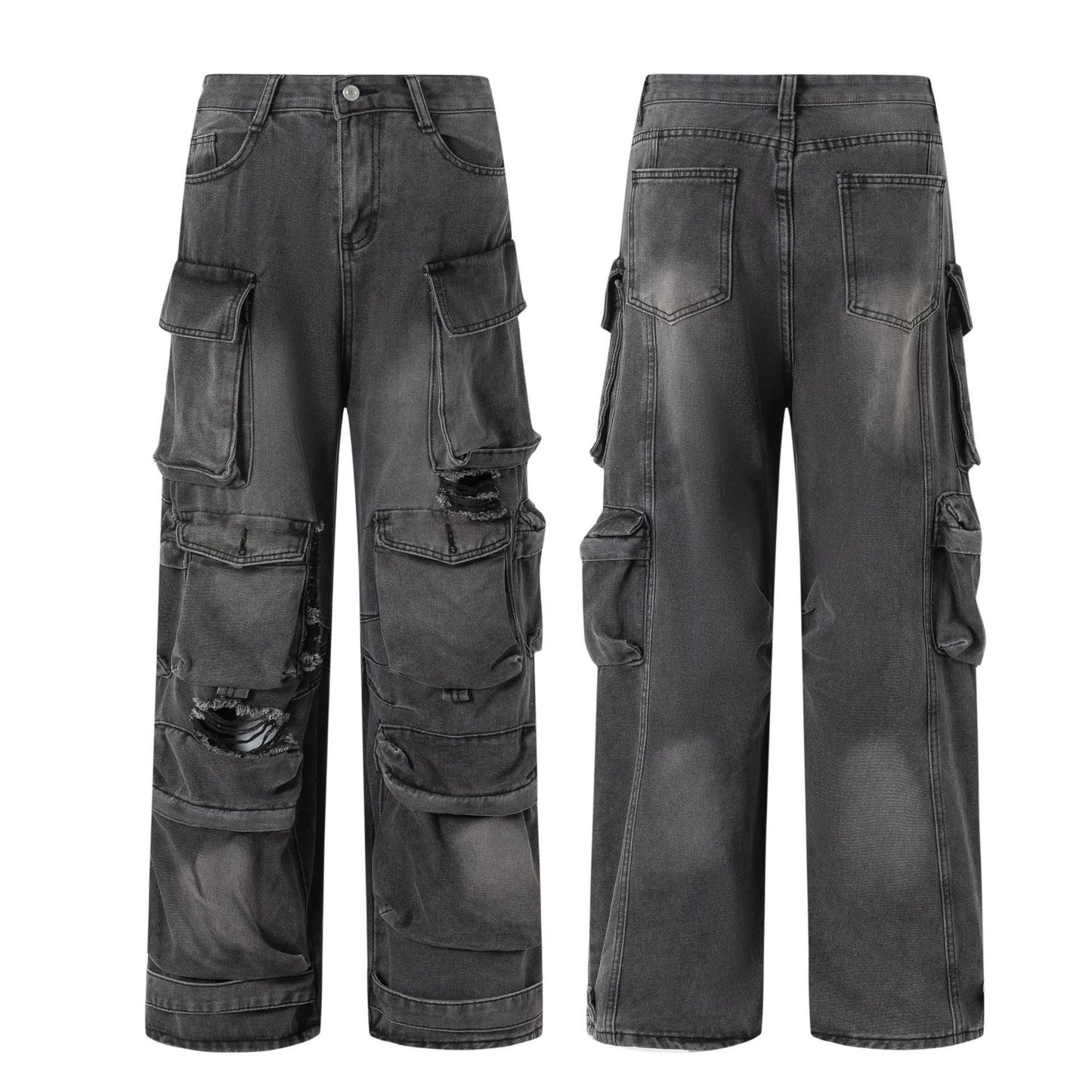 Pantalon Cargo Femme Noir – Denim Droit à Poches, Style Basique et Tendance
