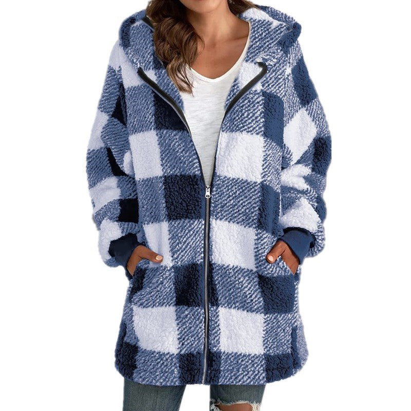 Sweat Femme Street Fashion en Peluche Motifs Rayures/Carreaux - Coupe Large - Tailles L à 4XL