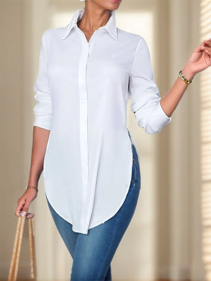 Chemise Femme Boutons Fendus – Manches Longues, Couleur Unie, Style Minimaliste