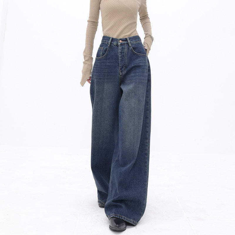 Jean Rétro Large Femme – Taille Haute, Coupe Ample Droite, Denim Confort