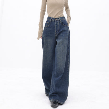 Jean Rétro Large Femme – Taille Haute, Coupe Ample Droite, Denim Confort