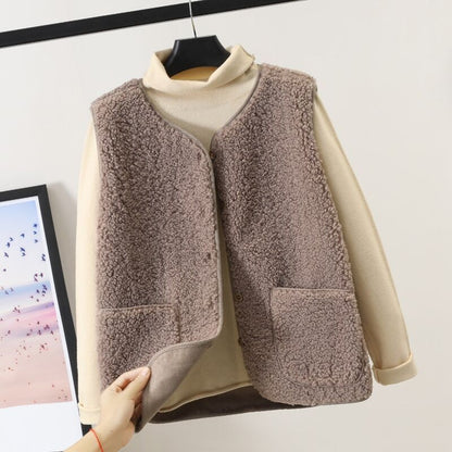 Gilet Sans Manches Femme Automne-Hiver – Doudou Polyvalent en Cachemire, Style Cardigan