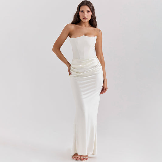 Robe Longue Femme Bustier – Bandeau Sexy, Sans Manches, Dos Nu, Soirée & Cocktail