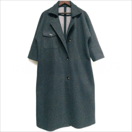 Manteau Femme Long en Laine – Ultra-long, Coupe Ample, Poches Doubles