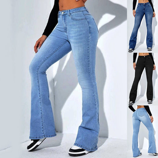 Jean Slim Femme – Taille Haute, Coupe Évasée, Denim Stretch, Style Casual et Fashion