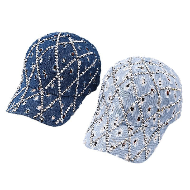 Casquette Baseball Femme – Denim à Strass et Effet Déchiré – Taille Ajustable