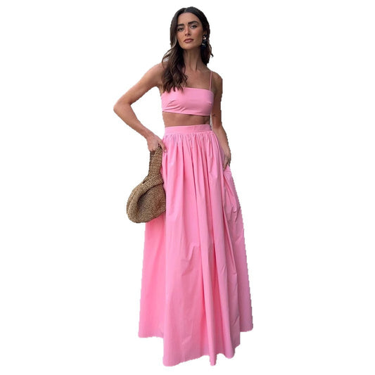 Ensemble Femme Sexy Bretelles en Coton – Jupe Longue Style Rétro