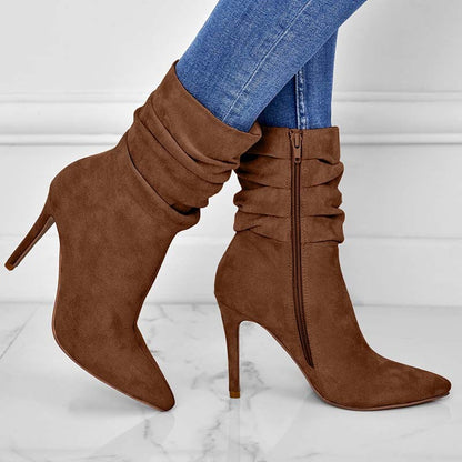 Bottes Femme en Daim – Talons Aiguilles Pointus, Style Chic Européen & Américain