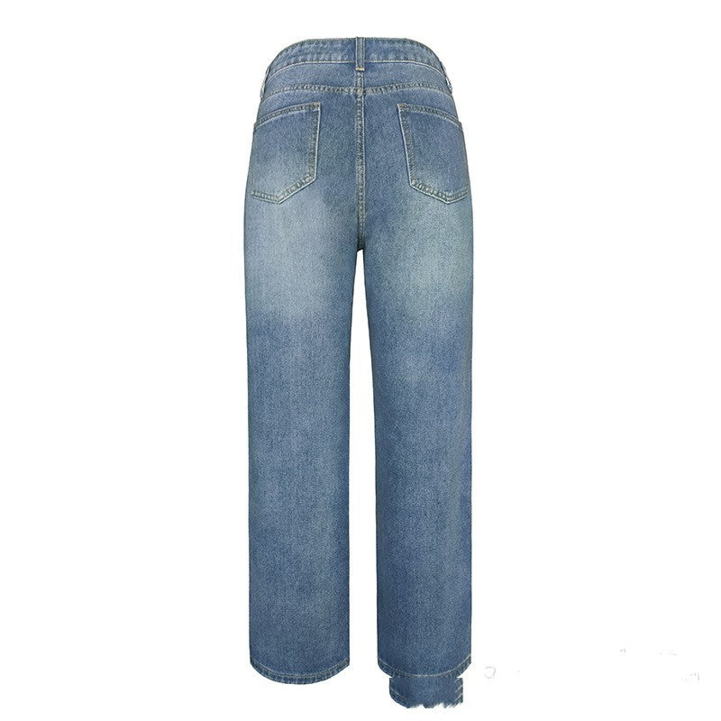 Jean Femme Décontracté – Taille Mi-haute, Coupe Droite Ample, Style Coréen & Japonais
