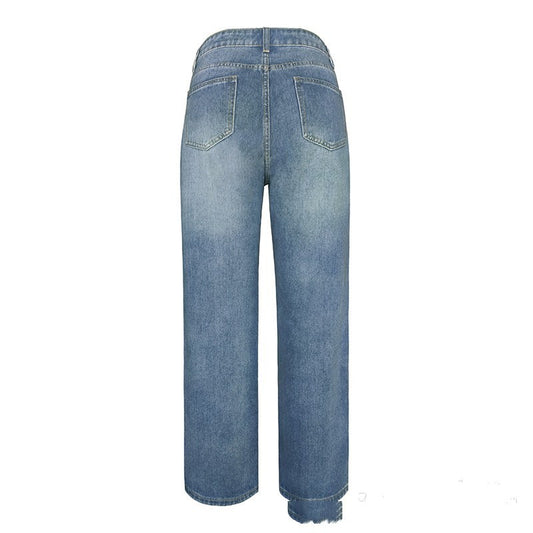 Jean Femme Décontracté – Taille Mi-haute, Coupe Droite Ample, Style Coréen & Japonais