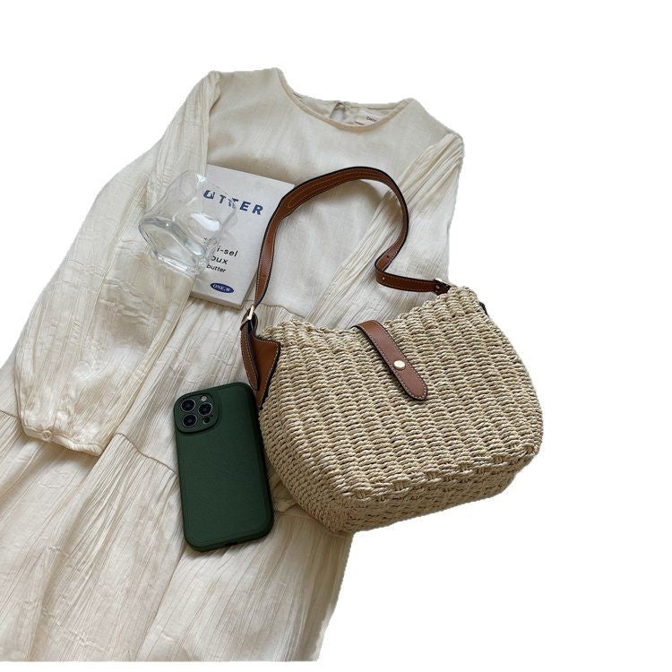 Fashion Casual Simple Woven Crossbody Bag – Fresh & Sweet Straw Oval Handbag