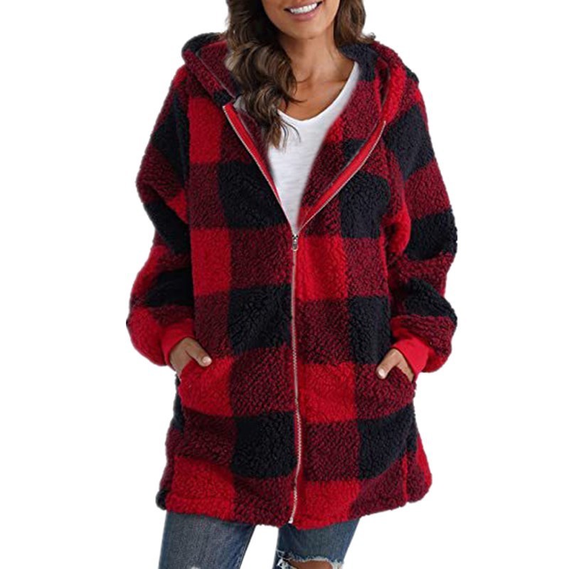 Sweat Femme Street Fashion en Peluche Motifs Rayures/Carreaux - Coupe Large - Tailles L à 4XL