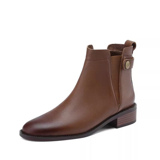 Bottines Chelsea Femme en Cuir Doux et Velours – Talon Plat, Bout Rond, Confort & Élégance