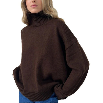 Pull Col Roulé Femme – Hiver, Tricot Thermique, Coupe Large, Manches Longues