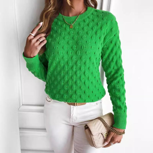 Pull Femme Uni à Col Rond – Manches Longues, Tricot Fin Élégant