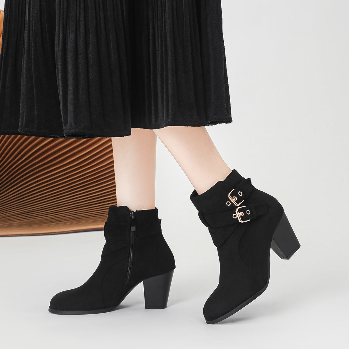 Bottes Femme À Cheville – Talon Haut 6–8CM, Suède Confortable, Couleurs Variées