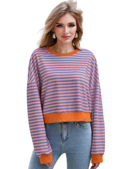 Pull Femme à Rayures – Col Rond, Manches Longues, Style Décontracté